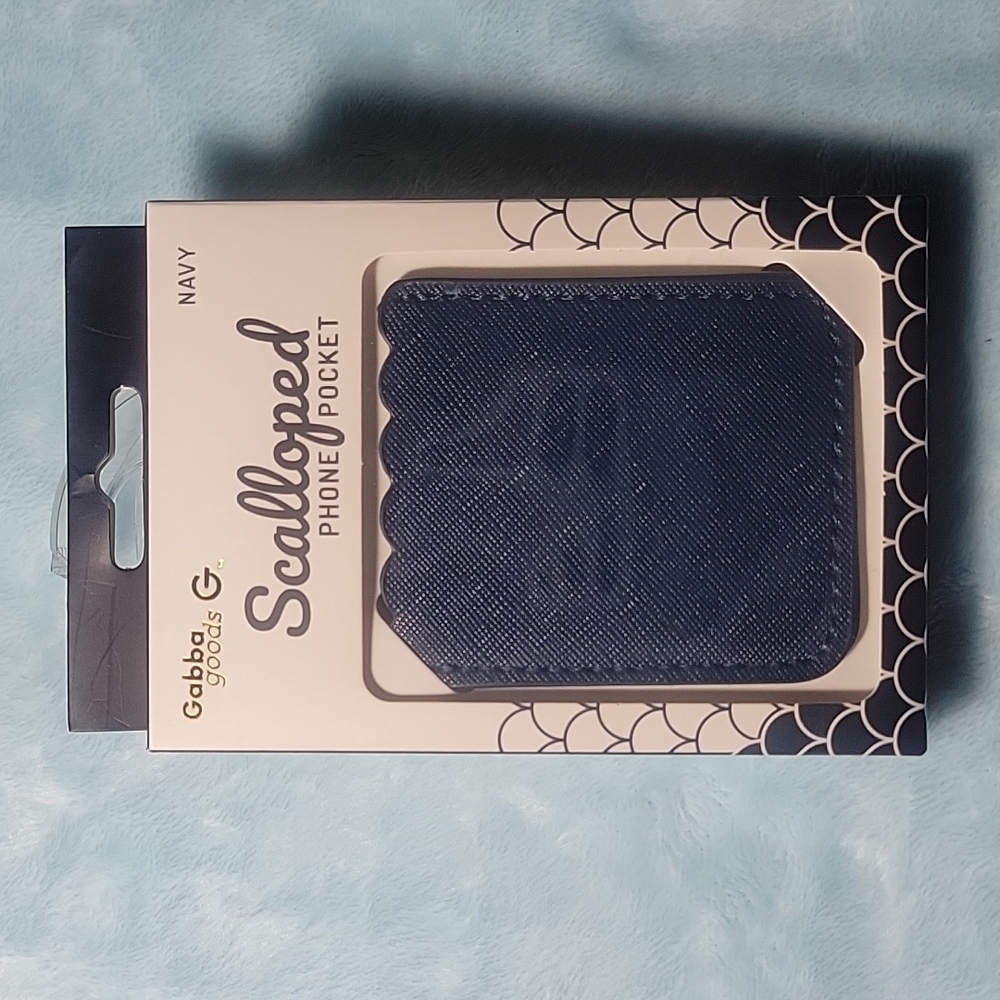 Ultra slim self adhesive card pocket stick to back of devic navy (NIB) gold new